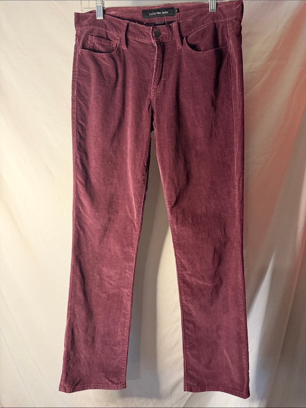 Calvin Klein Corduroy Jeans Women 6 Burgundy Like New Straight Leg Mid Rise
